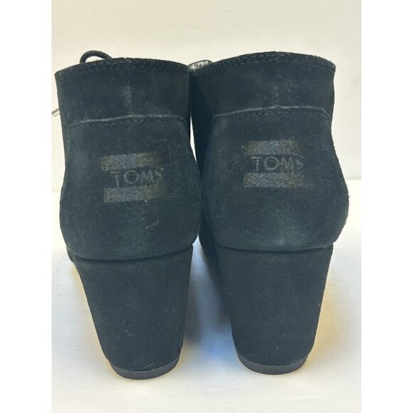 Toms Shoes Women 8.5 Desert Wedge Black Suede Bootie Lace Up Aztec Ankle Boots - Picture 6 of 9